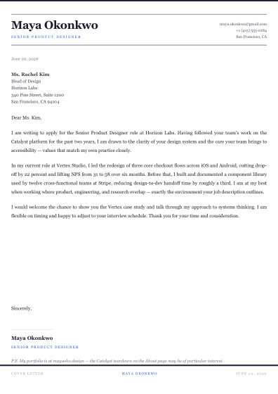 Cover letter (editorial)
