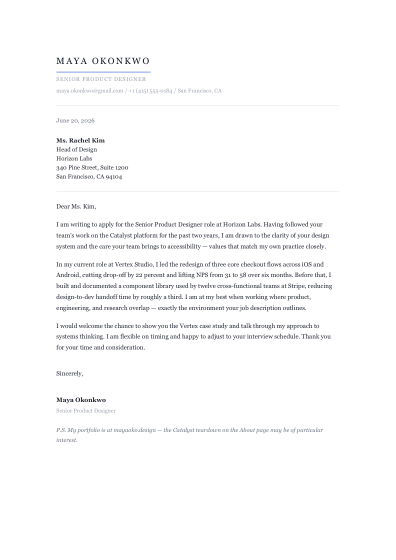 Cover letter (minimal)