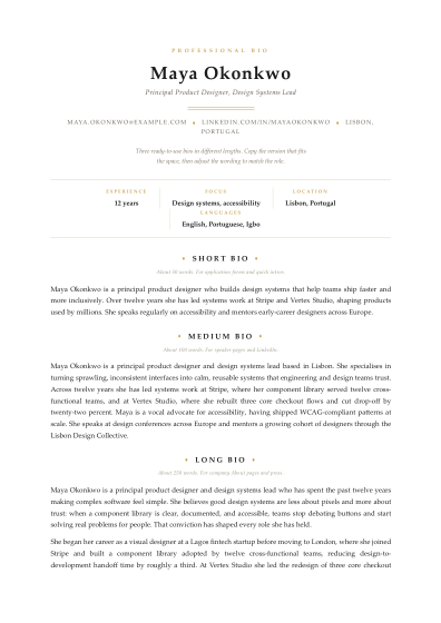 Professional bio (luxe)