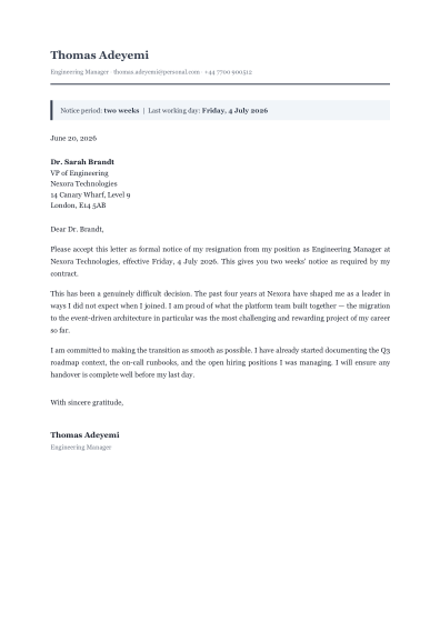 Resignation letter