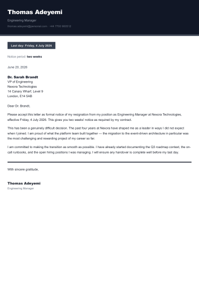 Resignation letter (bold)