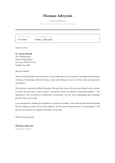 Resignation letter (elegant)