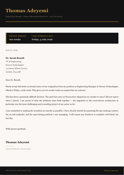 Resignation letter (luxe)