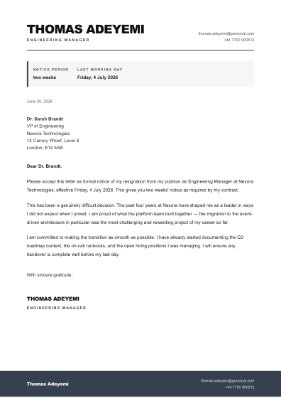 Resignation letter (swiss)